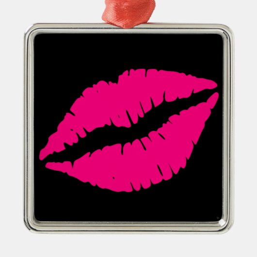 Rosa Lippenstift Kuss Pop Art Silbernes Ornament (Vorne)