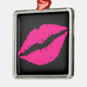 Rosa Lippenstift Kuss Pop Art Silbernes Ornament (Links)