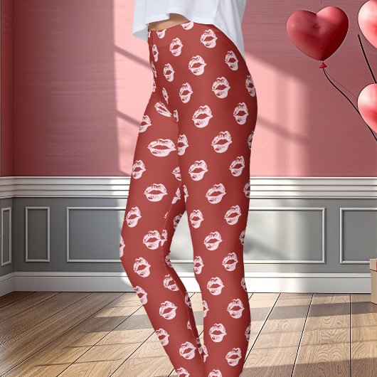 Rosa Lipstick Kiss Print Red Leggings