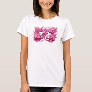 Rosa LIVING MY BEST LIFE Grafik-T-Shirt auffallend T-Shirt