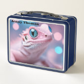 Rosa Lizard mit blauen Augen Metall Brotdose (Rückseite)