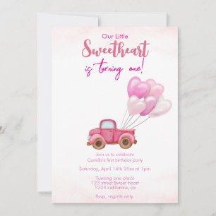 rosa LKW & Luftballons Geburtstagseinladung Einladung