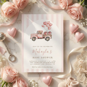 Rosa LKW Teddybär Herzen Baby Shower Einladung