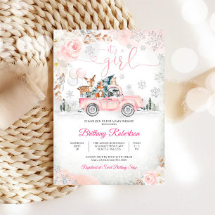 Rosa LKW Wald Baby Shower Einladung