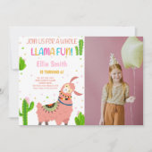 Rosa Llama Geburtstagseinladungen mit Foto Einladung (Vorderseite)