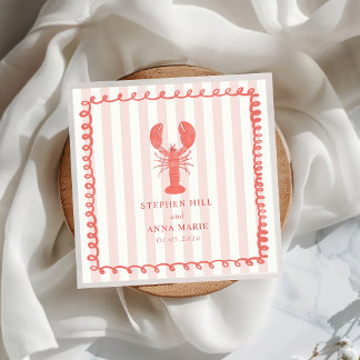 Rosa Lobster Stripe Nautical Wedkin Napkin Serviette