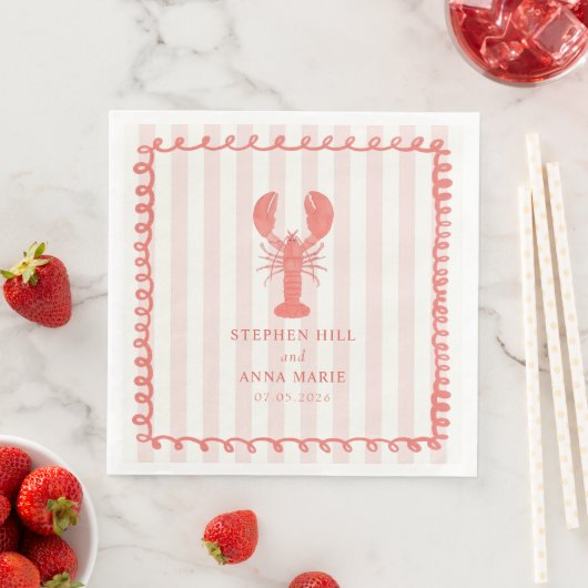 Rosa Lobster Stripe Nautical Wedkin Napkin Serviette (Beispiel)