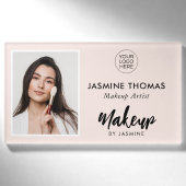 Rosa Logo Foto Make-up Namenschild (Vorderseite)