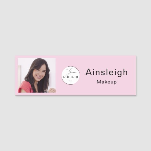 Rosa Logo Foto Make-up Namensschild (Vorderseite)