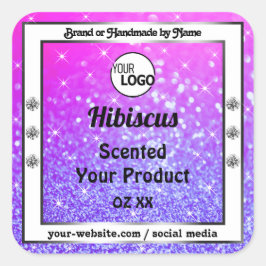 Rosa Logo für Lila Glitzer-Produktmarken Quadratischer Aufkleber