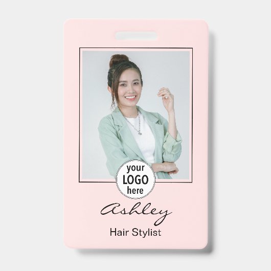 Rosa Logo Name Haarstylist Foto  Ausweis (Vorderseite)