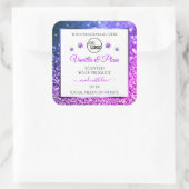 Rosa Logo-Produktkennzeichnungen für Lila Glitzer- Quadratischer Aufkleber (Tasche)