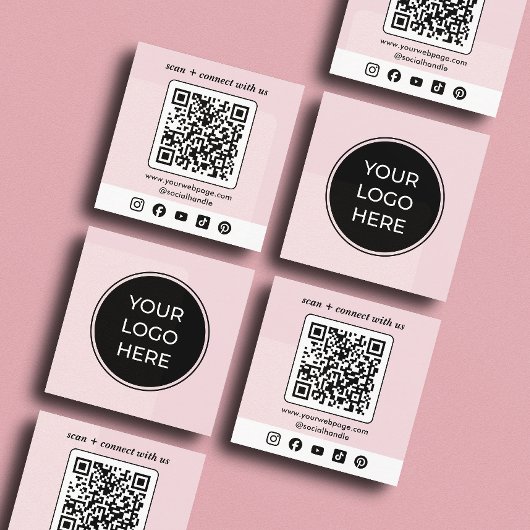 Rosa Logo QR Code Custom Social Media Quadratische Visitenkarte