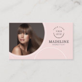 Rosa Logo QR Code Foto Haarstylist Visitenkarte (Vorderseite)