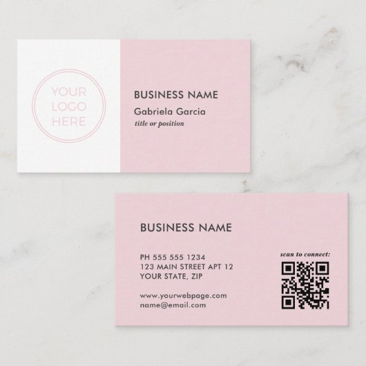 Rosa Logo QR-Code Visitenkarte für professionelle  (Vorne/Hinten)