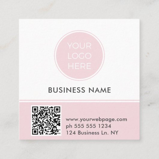 Rosa Logo QR Foto Square Business Card Quadratische Visitenkarte (Rückseite)