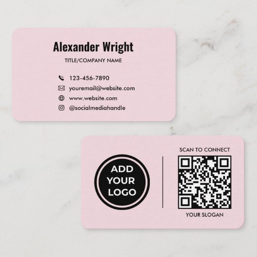 Rosa Logo-Scan-Code-Kontakt-Geschäftskarte Visitenkarte (Vorne/Hinten)