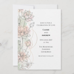 Rosa Lotus-Aquarell-Hochzeitseinladung Einladung