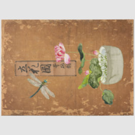 Rosa Lotus Blossom Dragonfly Vintager Entdeckungsr Seidenpapier