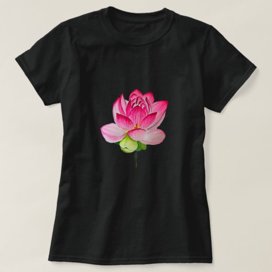 Rosa Lotus Blume Aquarell Kunst T-Shirt (Design vorne)