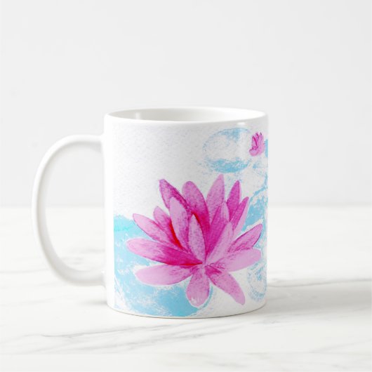 Rosa Lotus Blume Aquarellmalerei Kaffeetasse (Links)