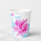 Rosa Lotus Blume Aquarellmalerei Pappbecher (Rückseite)