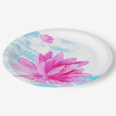 Rosa Lotus Blume Aquarellmalerei Pappteller (Schrägansicht)