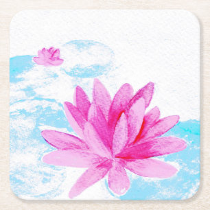 Rosa Lotus Blume Aquarellmalerei Rechteckiger Pappuntersetzer