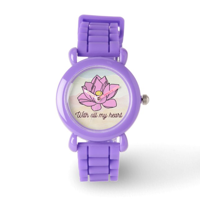 Rosa Lotus Blume Art Armbanduhr (Vorderseite)