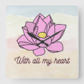 Rosa Lotus Blume Art Quadratische Wanduhr (Vorderseite)
