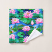 Rosa Lotus-Blume auf einem Teich Badhandtuch Set (Waschlappen)