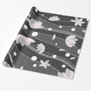Rosa Lotus-Blume auf schwarzen Streifen Geschenkpapier