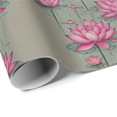 Rosa Lotus Blume Botanical Gray Geschenkpapier (Rolleneckpunkt)
