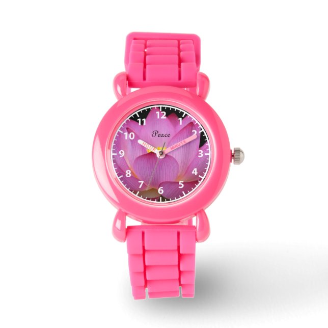Rosa Lotus Blume Friedensdesign Armbanduhr (Vorderseite)