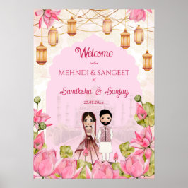 Rosa Lotus Blume Garlands Laterne Indianerhochzeit Poster