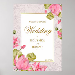 Rosa Lotus Blume Goldenes Grenz-Begrüßungszeichen Poster