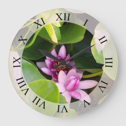 Rosa Lotus-Blume Große Wanduhr (Vorderseite)