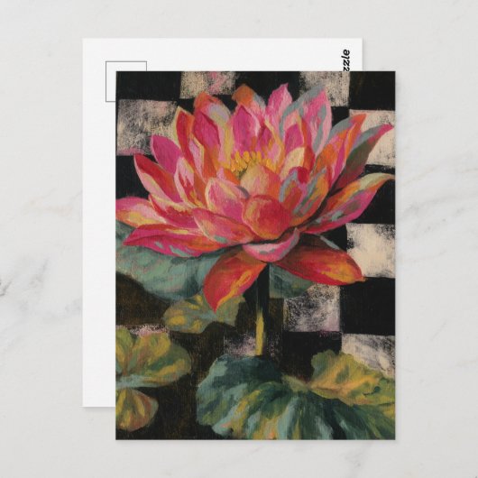 Rosa Lotus-Blume im Hintergrund des Prüfplatzes Postkarte (Vorne/Hinten)