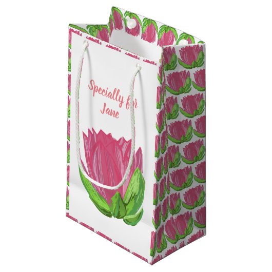 Rosa Lotus-Blume Kleine Geschenktüte (Vorderseite Schrägansicht)