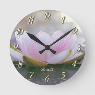 Rosa Lotus Blume Landschaft, Zen Runde Wanduhr