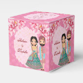 Rosa Lotus-Blume mit niedlichem indischem Brautpaa Geschenkschachtel (Vorderseite)