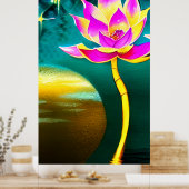 Rosa Lotus-Blume mit Reflektion über den Mond Poster (Küche)