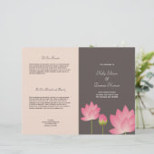Rosa Lotus Blume Modernes graues Hochzeitsprogramm (Stehend Vorderseite)