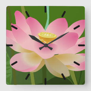 Rosa Lotus-Blume Quadratische Wanduhr
