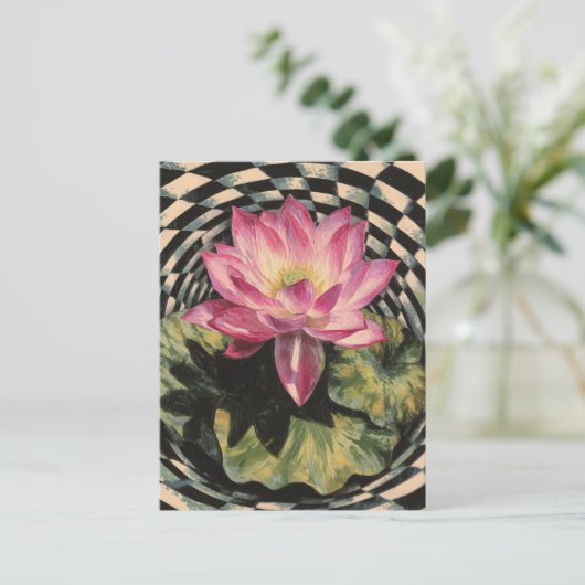 Rosa Lotus Blume Schwarz-weiß Surreal Postkarte (Stehend Vorderseite)