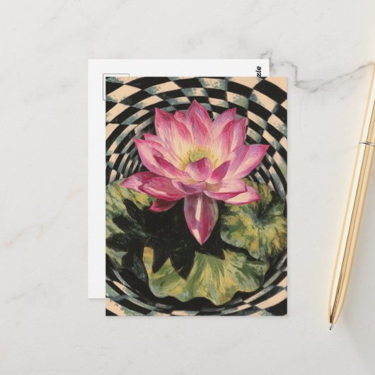 Rosa Lotus Blume Schwarz-weiß Surreal Postkarte (Vorderseite/Rückseite Beispiel)