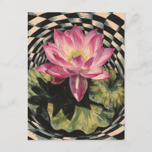 Rosa Lotus Blume Schwarz-weiß Surreal Postkarte (Vorderseite)