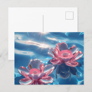 Rosa Lotus-Blume schweben auf Kristallblau Feiertagspostkarte