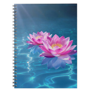Rosa Lotus-Blume schweben auf Kristallblau Notizblock