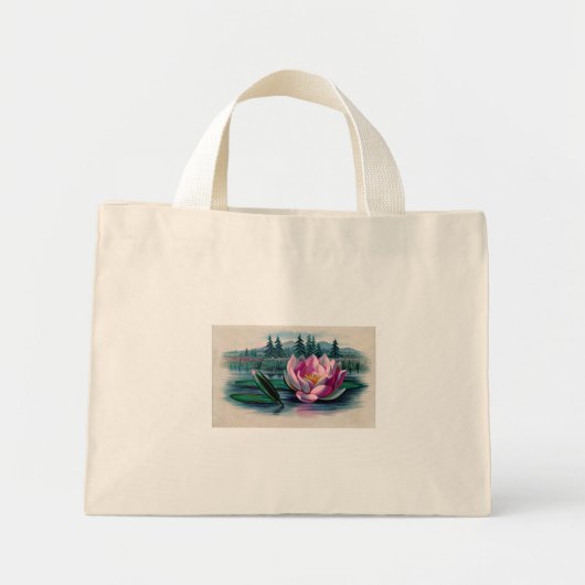 Rosa Lotus Blume Vintag Botanisch Mini Stoffbeutel (Vorne)